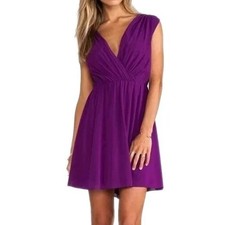 Alice + Olivia Purple Silk Pleated Wrap Fit & Flare Mini Dress Women's Size XS