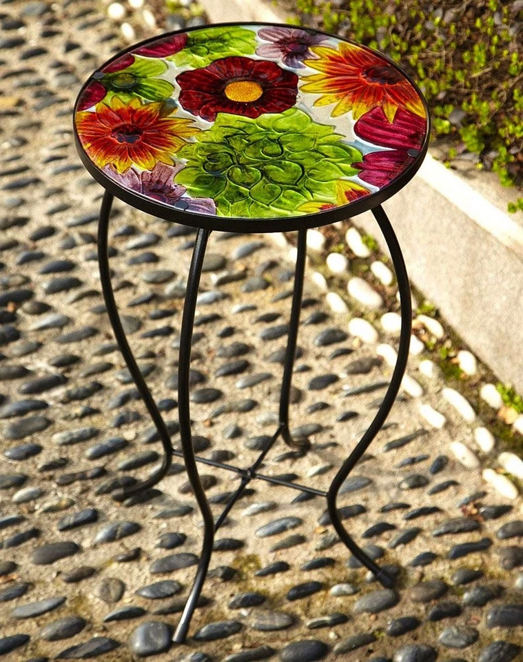 Mesa redonda de 12 pulgadas de metal para salpicaduras de verano para patio césped jardín Foto 2 de 4