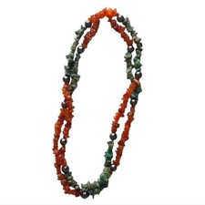 Hand Crafted Bead and Stone Necklace Jewelry 34" Coral Colors Dressy