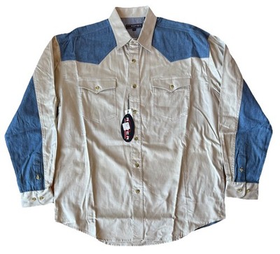 Roper Western Shirt Men's Large Long Sleeve Button Down Denim Stone W/ Denim NWT