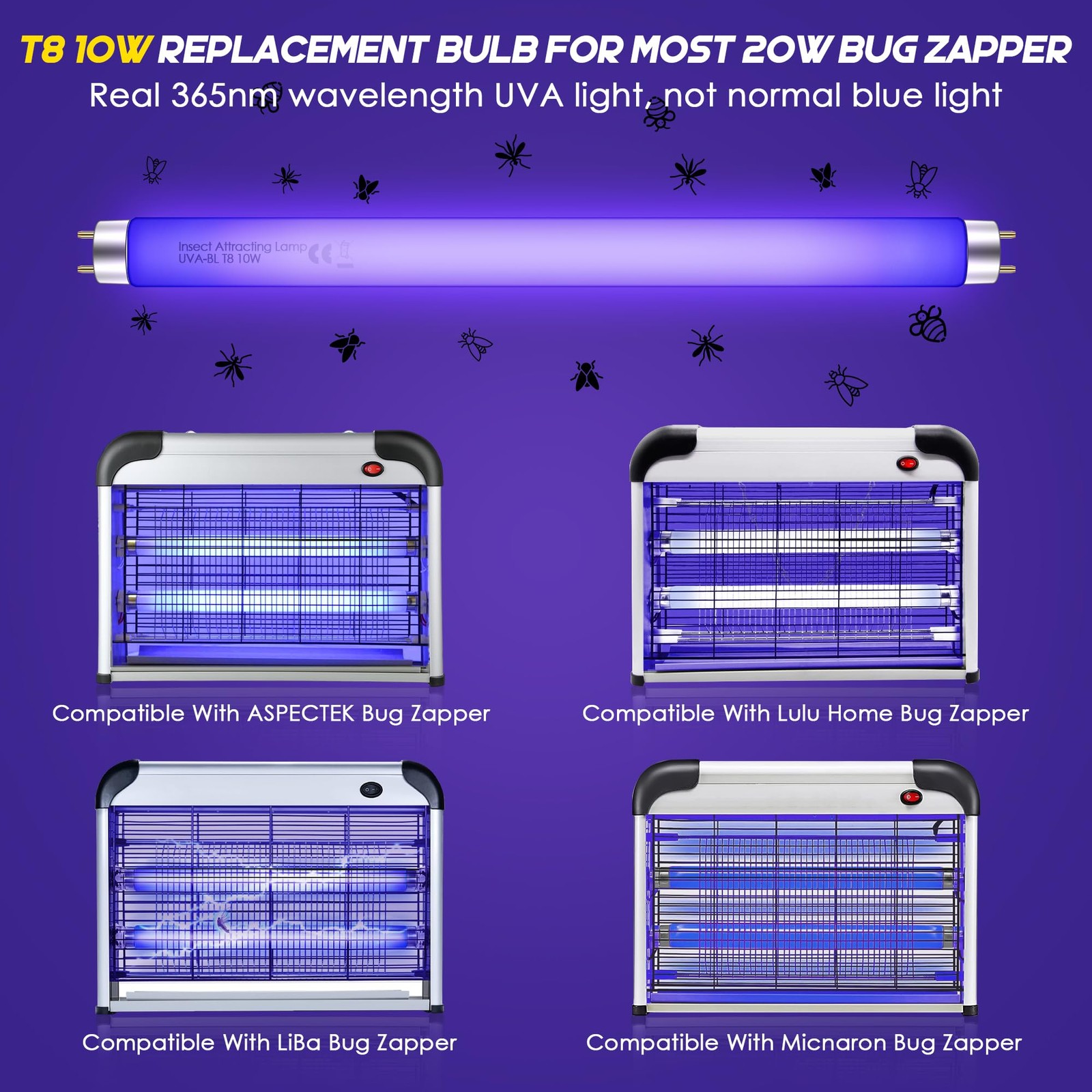 Qualirey 4 Pack Bug Zapper Replacement Light Bulbs 10W for 20W Indoor ...