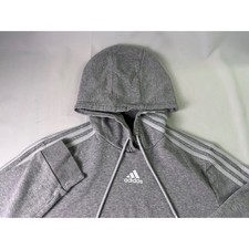 Adidas Essentials Womens L Grey Hoodie Full Zip 3 Stripe Sleeve Athleisure Sport