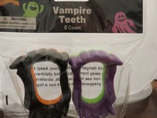 Halloween Vampire Teeth - Orange, Black, Purple  Green 2 each - Package of 8