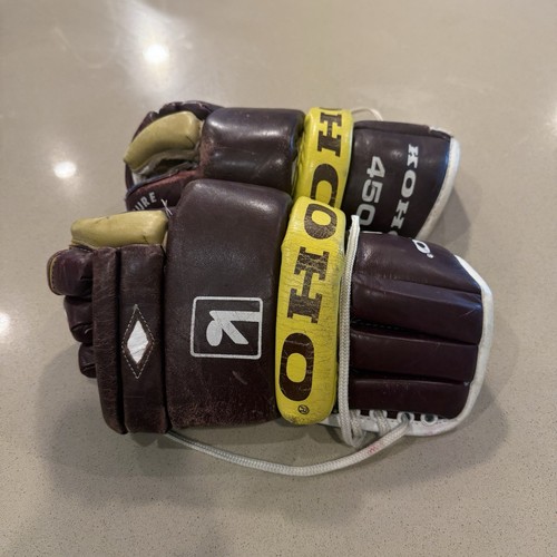 Guanti/guantoni da hockey VINTAGE KOHO 450 *povere condizioni* così come marroni