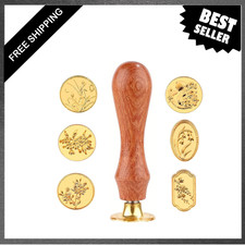 Wax Seal Stamp Set 6 Pcs Brass Head Wooden Handle Floral Designs for Envelopes