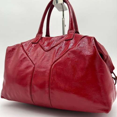 Yves Saint Laurent Easy Boston Bag Patent Leather Red Large Spacious Authentic