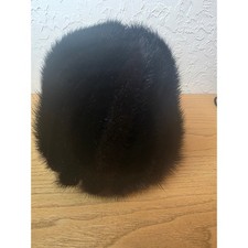 Vintage Black Mink Fur Pillbox Hat Women Winter Luxury Genuine Fur Cap