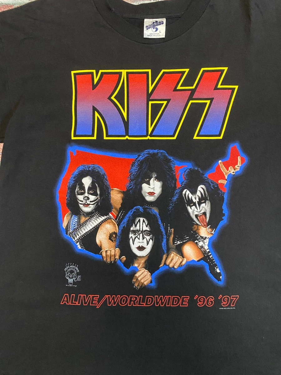 T-shirt Vintage KISS 1979 World Tour - Homme Taille Small - Blanc Transparent Années 70 - Occasion Très Bon état