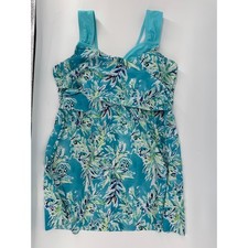 Summer Wear Aqua Blue Floral Tankini Swimsuit Top Boy Shorts Set Women Size L