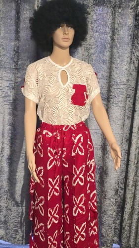 Lace Net Top With Wide Leg Ankara Trousers, Designs For Elegant Ladies In S,m,L - Picture 6 of 16