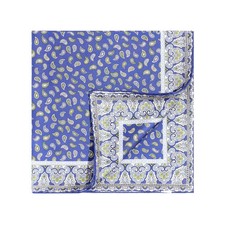 Men  s 100 Silk pocket square Light blue Paisley 53cm 21" Hand rolled China Made