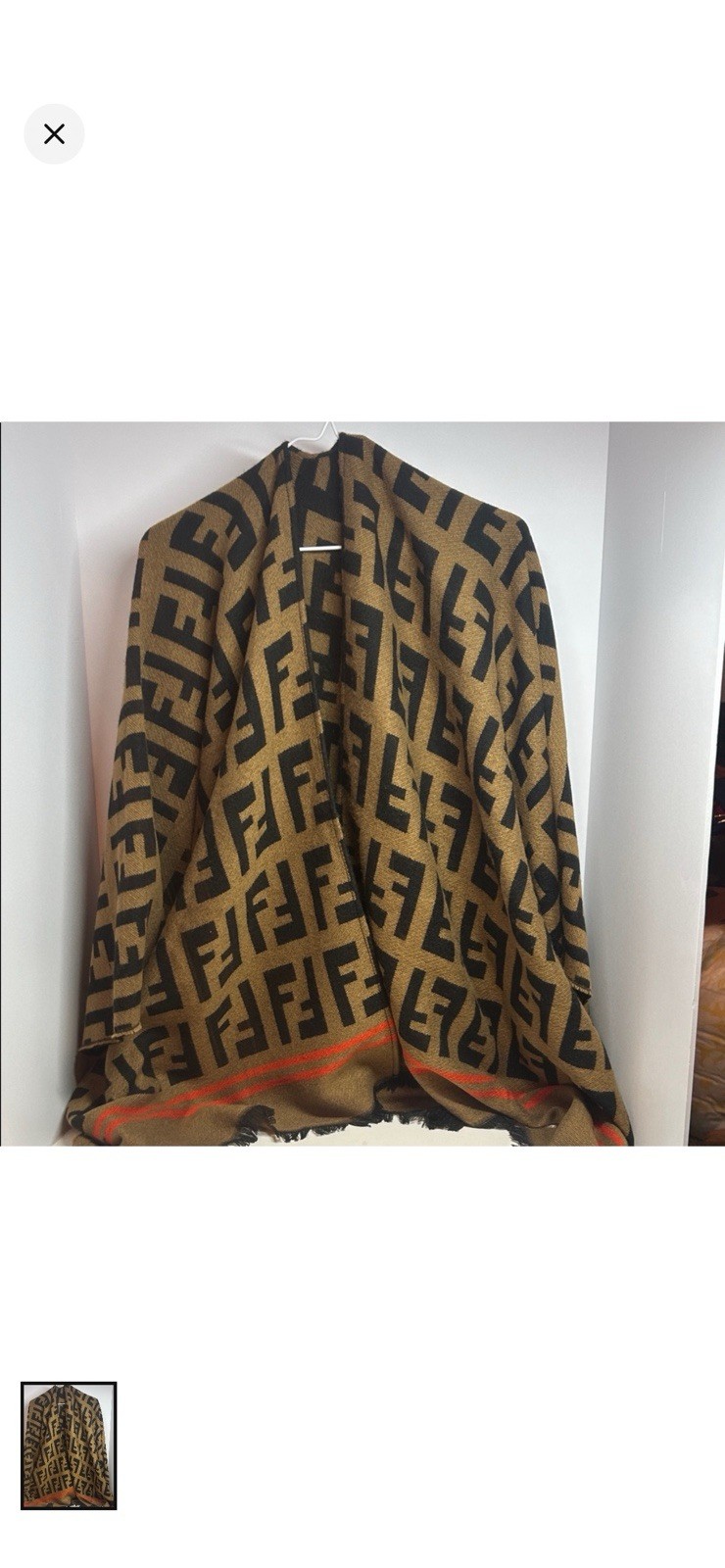 Fendi Wool Knit Brown Black Red Logo Fringe Women's  Scarf    Poncho.   No tag
