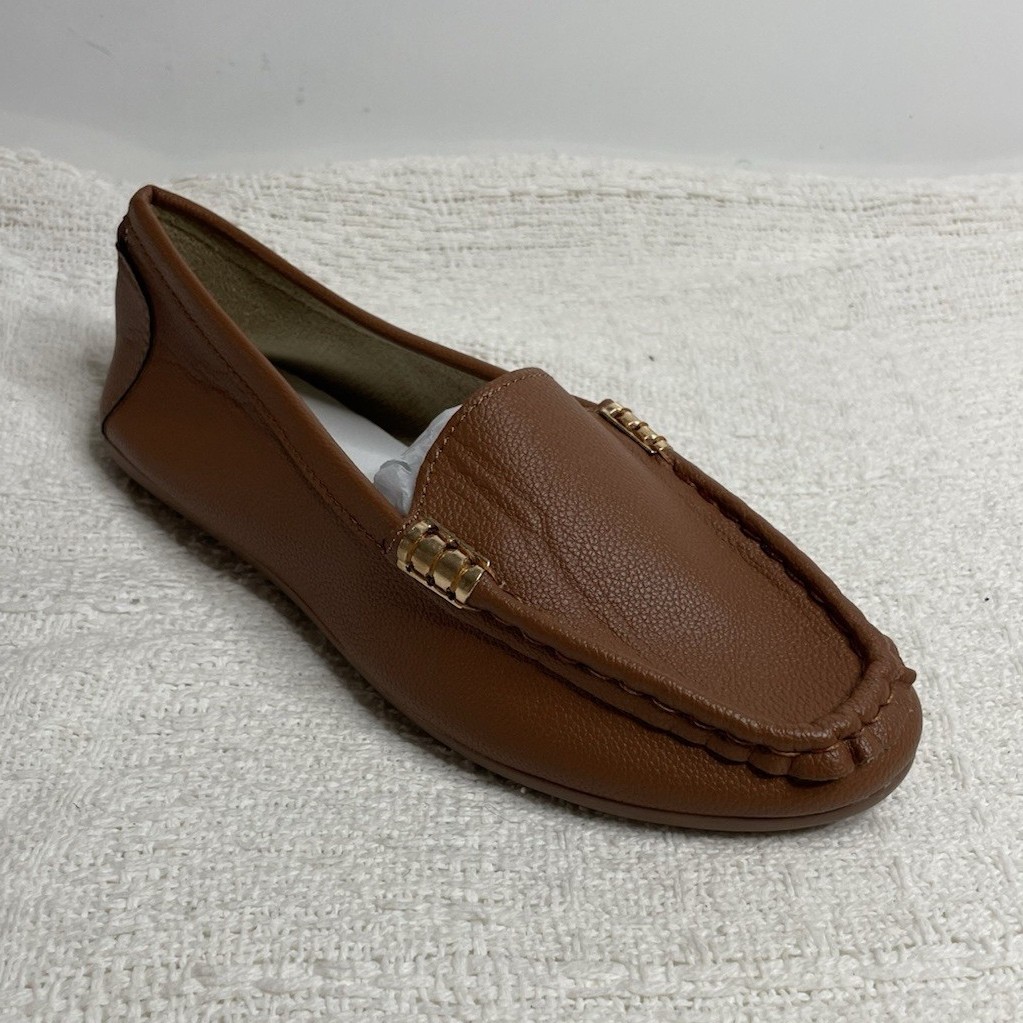 Loafers Women’s Brown Faux-Leather Loafer Flats Slip-On Metallic Trim 5.5-image
