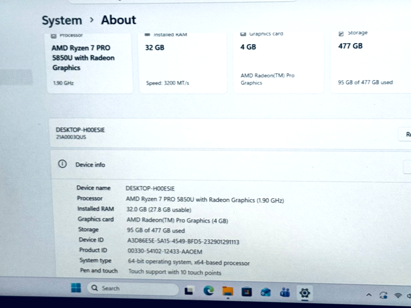 Lenovo ThinkPad P14S Gen 2 Touch 8-core Ryzen 7 Pro 5850U with Radeon Graphics, 32GB RAM, 512GB storage.