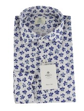 500 Luigi Borrelli Blue Floral Linen Blend Shirt - Slim - LB382615