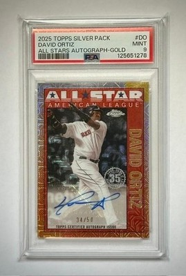David Ortiz 2025 Topps 1990 Silver Pack All-Star Gold Jersey #d 34/50 Auto PSA 9