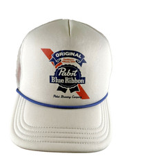Pabst Blue Ribbon RWB Logo Print on gray Foam & Mesh Truckers Hat Cap SnapBack