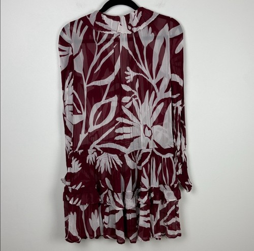 Anthropologie The Marais Printed Chiffon Mini Dress Women's Size XS Maroon White - Picture 8 of 9
