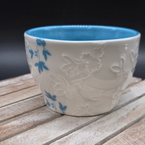 2006 Starbucks Kaffee geprägt Teetasse türkis weiße Blätter 9 oz - Bild 2 von 5