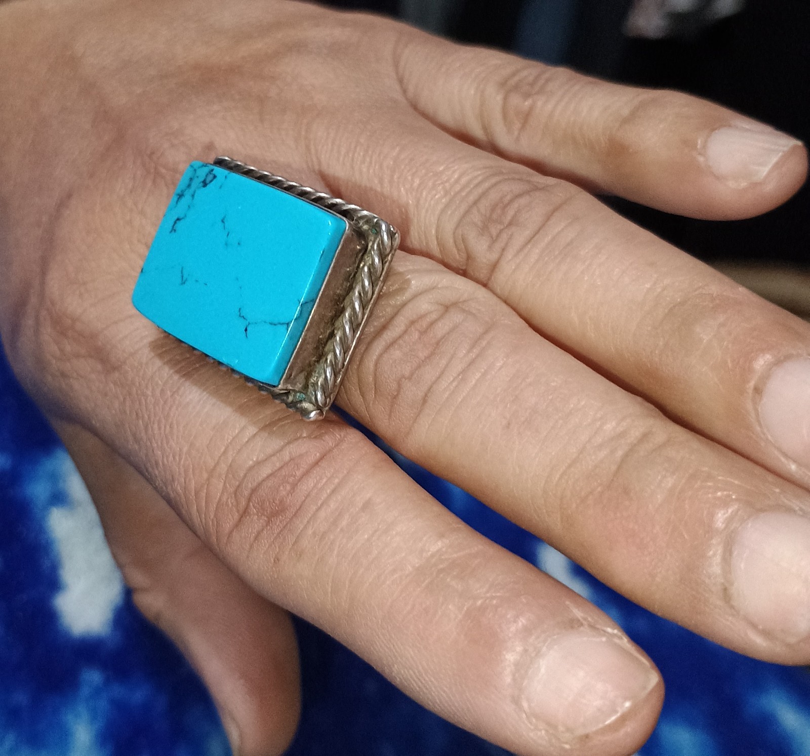 Large adjustable Texaco Sterling Silver Ring  Tur… - image 12