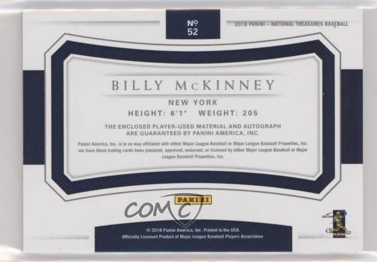 2018 Panini National Treasures Gold /49 Billy McKinney #52 Rookie Auto RC - Image 2 of 2
