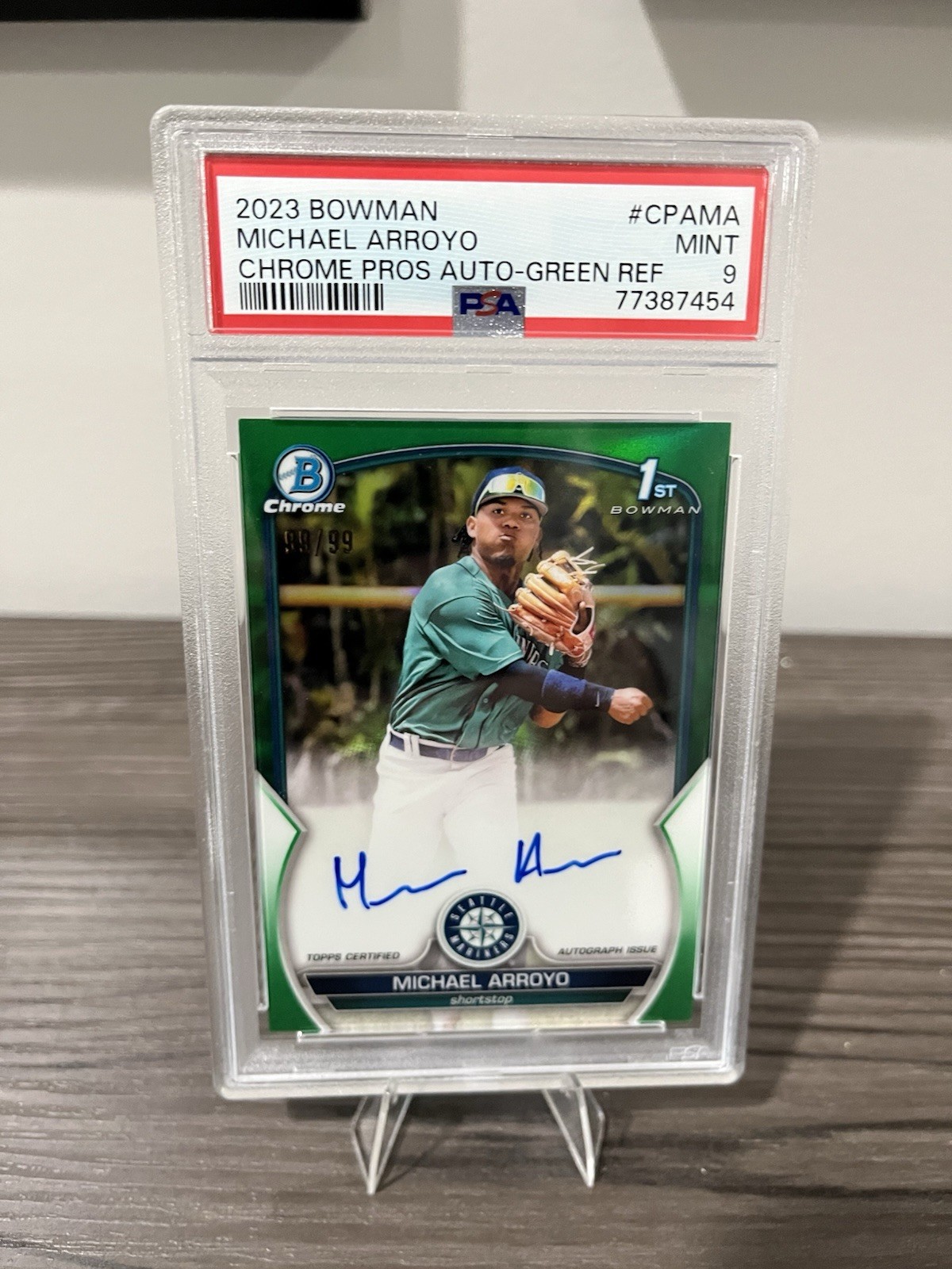 2023 Bowman Chrome Michael Arroyo 1st True Green Auto /99 PSA 9 Mariners #CPA-MA