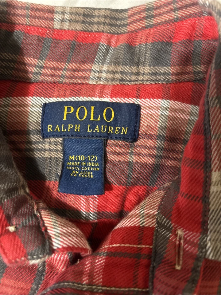 Camisa Ralph Lauren Infantil Xadrez com Botões Casual, Vermelha E Preta, Tamanho M (10/12) - Imagem 2 de 3