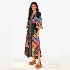 FARM Rio Women's Black Cool Leopards Maxi Dress Long Sleeve Size Medium NWOT