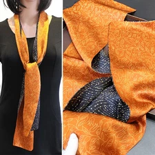 Double Sided 100% Mulberry Silk Women Long Scarf Headscarf Paisley Orange 59*6"