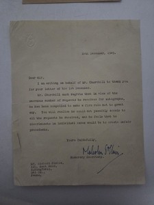 Winston Churchill Autograph Request Rejection Letter Sign By Secretary