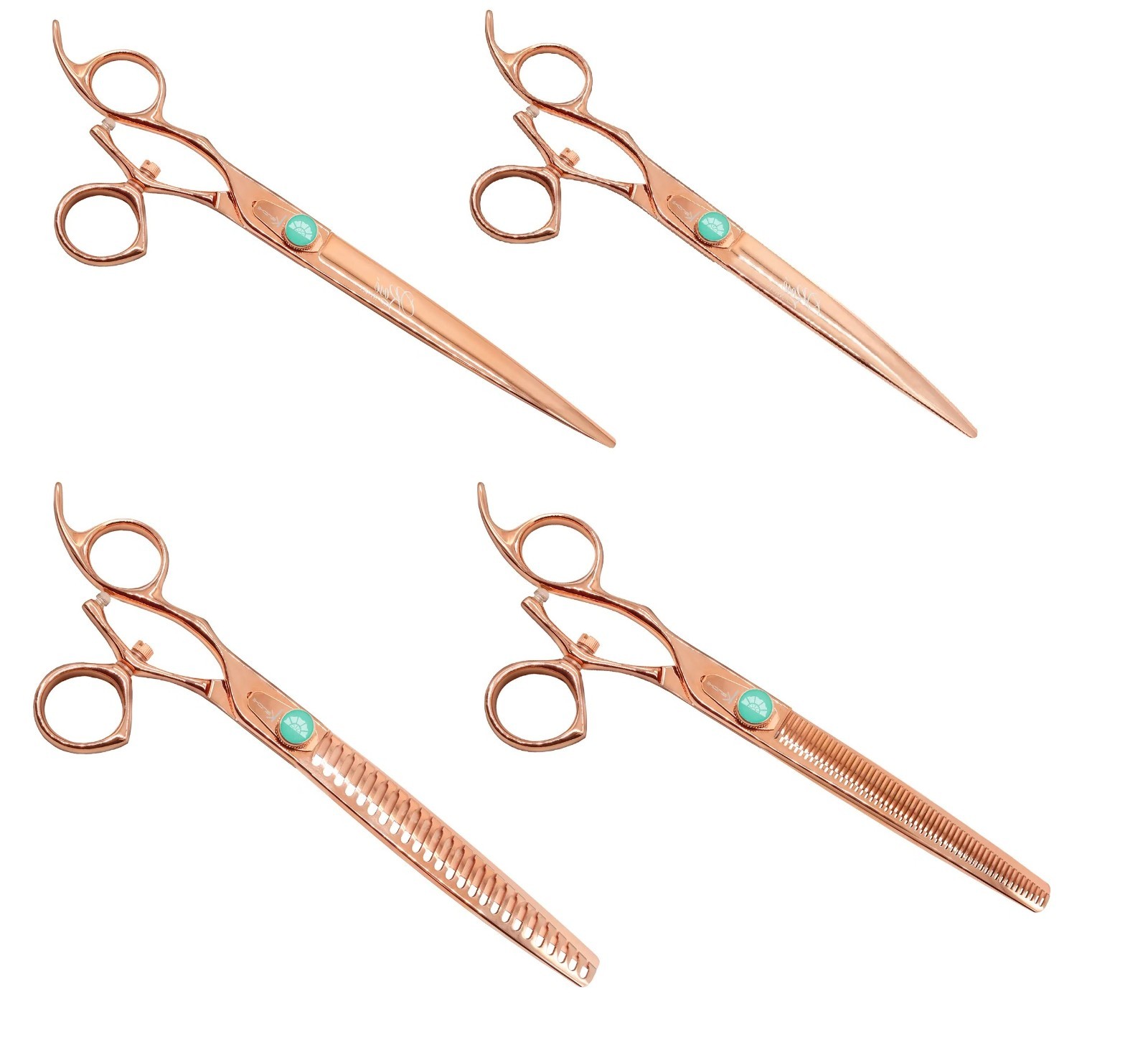 Pro Quality Grooming Shears Rose Gold Titanium Finish Swivel Micro Serrated Edge