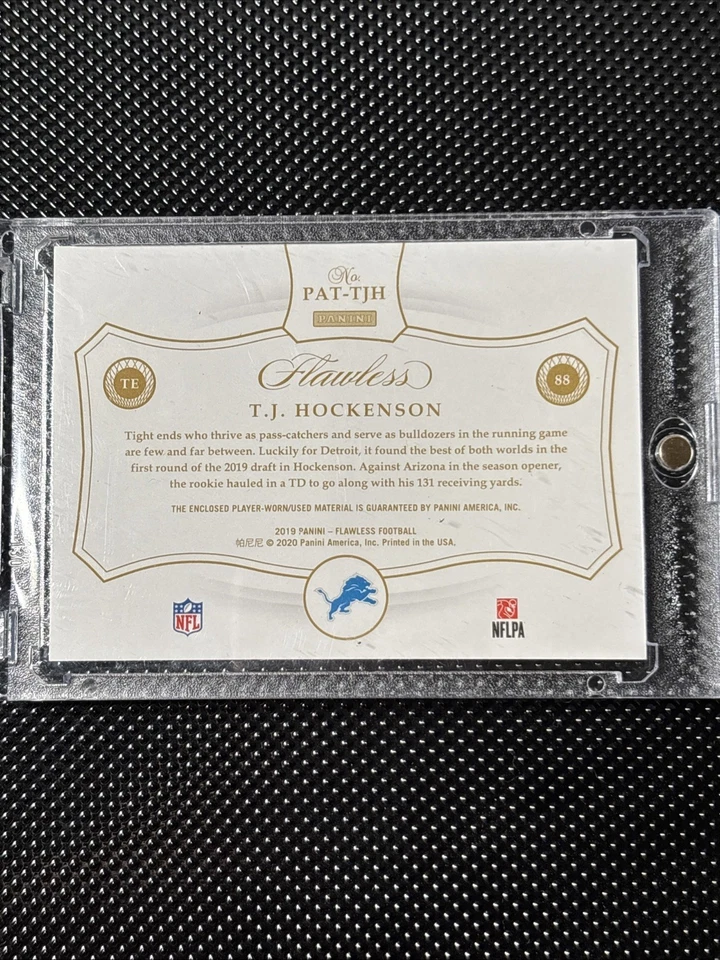 2019 T.J. Hockenson Panini Flawless Rookie Logo Patch RC /25 - Image 2 of 2