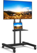 Rfiver Mobile TV Cart Rolling TV Stand for 32-83 Inch Screens up to 110Lbs, Port