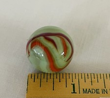 Vintage RARE Christensen Agate Red Flame Green Glass Shooter 7/8  Marble