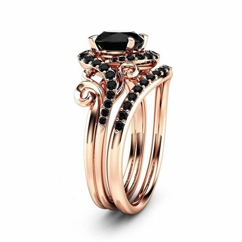 3 Ct. Round Black Diamond Engagement Ring In 925 Silver With Rose Gold Plated - Picture 3 of 5
