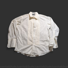 Vintage Christian Dior Pleated Tuxedo Shirt White Size XL