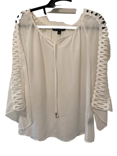 Zac & Rachel Damen Bluse Oberteil mit offenen Cut-Out-Ärmeln Größe M Creme