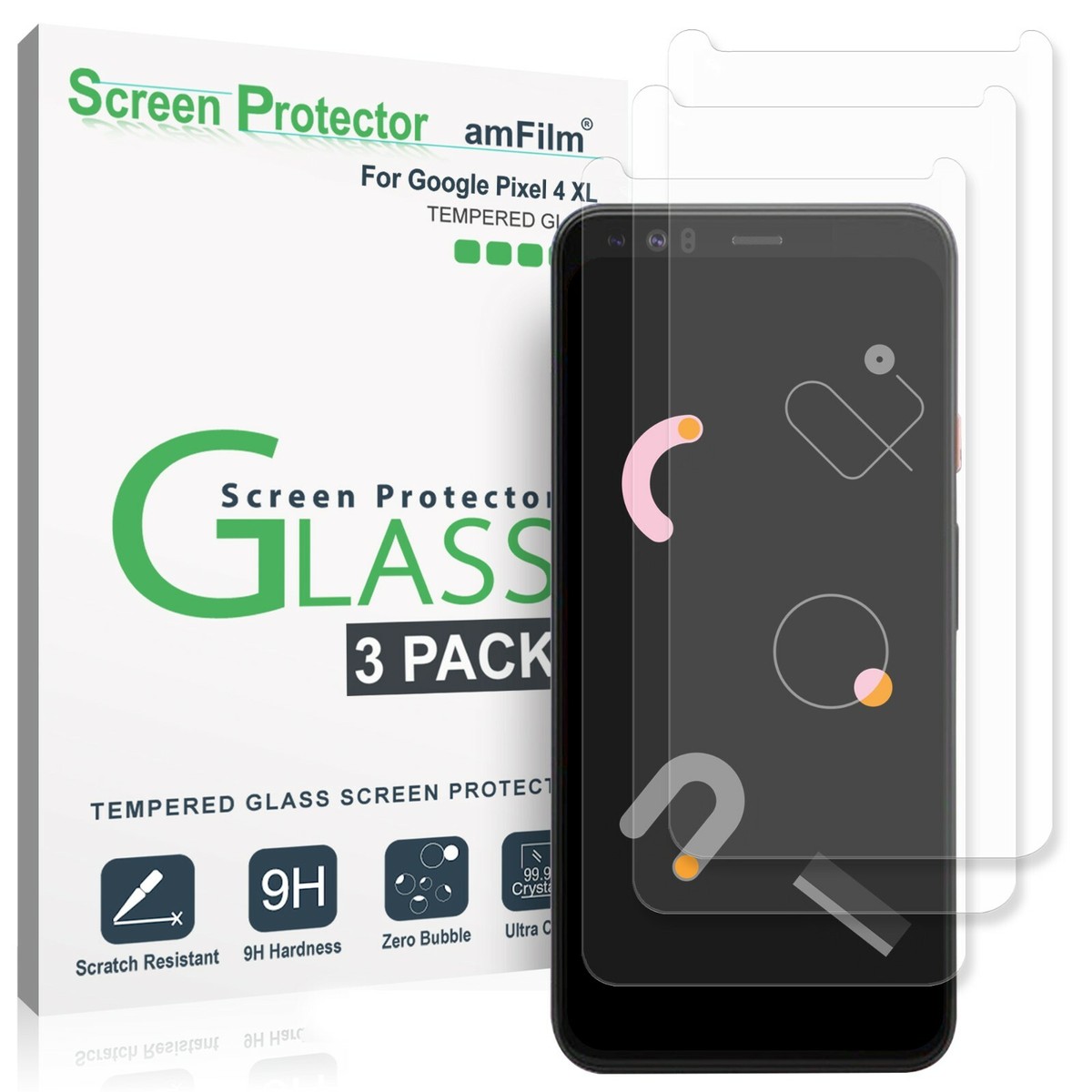 Google Pixel XL Screen Protector (3 Pack), amFilm Premium Real Tempered  Glass