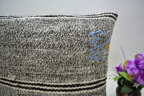 Traditional Gray Hand Knotted Kilim Pillow, 16x16in, Antique Gray Retro Pillow, - Picture 3 of 10