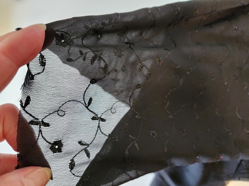 2 1/3 yard black embroidered chiffon 86" long by 52" wide - Picture 4 of 4