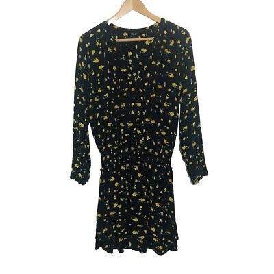 RAILS Jasmine Smocked Mini Dress Size Large Black Yellow Roses Long Sleeves  | eBay