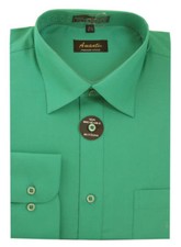 Mens Dress Shirt Plain Emerald Green Modern Fit Wrinkle-Free Cotton Blend Amanti