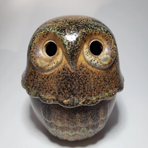 Vintage OMC Japan Stoneware Owl Fairy Light Candle Holder 2 Piece Votive