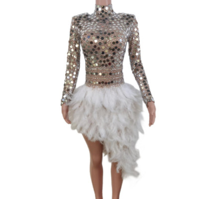 prom dress with feathers on bottom Rhinestone V-neck Feathers Mermaid Made to Measure Prom Dress