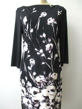 Floral Bodycon Dress Chaps Size M Black Multicolor 3/4 Sleeve Below Knee NWT