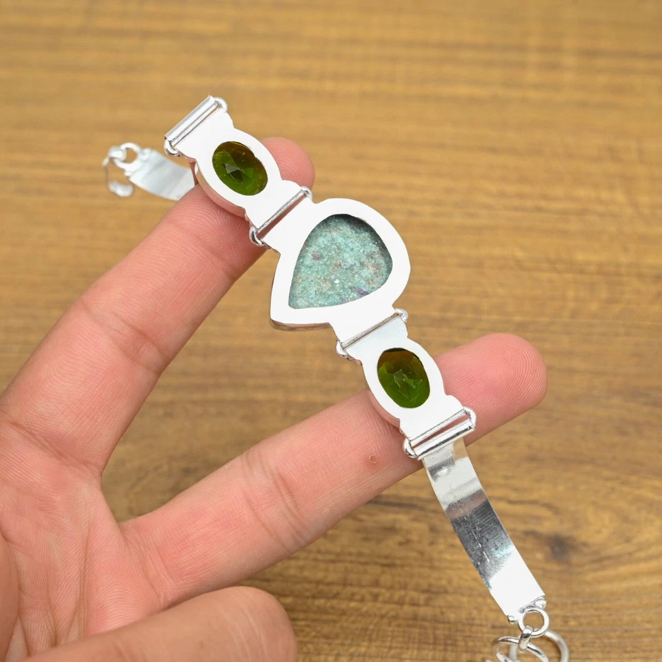 Ruby Fuchsite Peridot Bracelet 925 Sterling Silver Natural Handmade Bracelet - Image 4 of 4