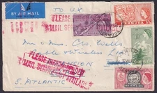 ASCENSION ISLAND: (18823) MAIL SERVICE NOT AVAILABLE CANCEL/BERMUDA COVER 1955
