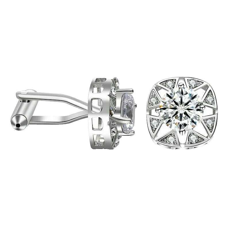 Cubic Zirconia White Gold Cufflinks for Men