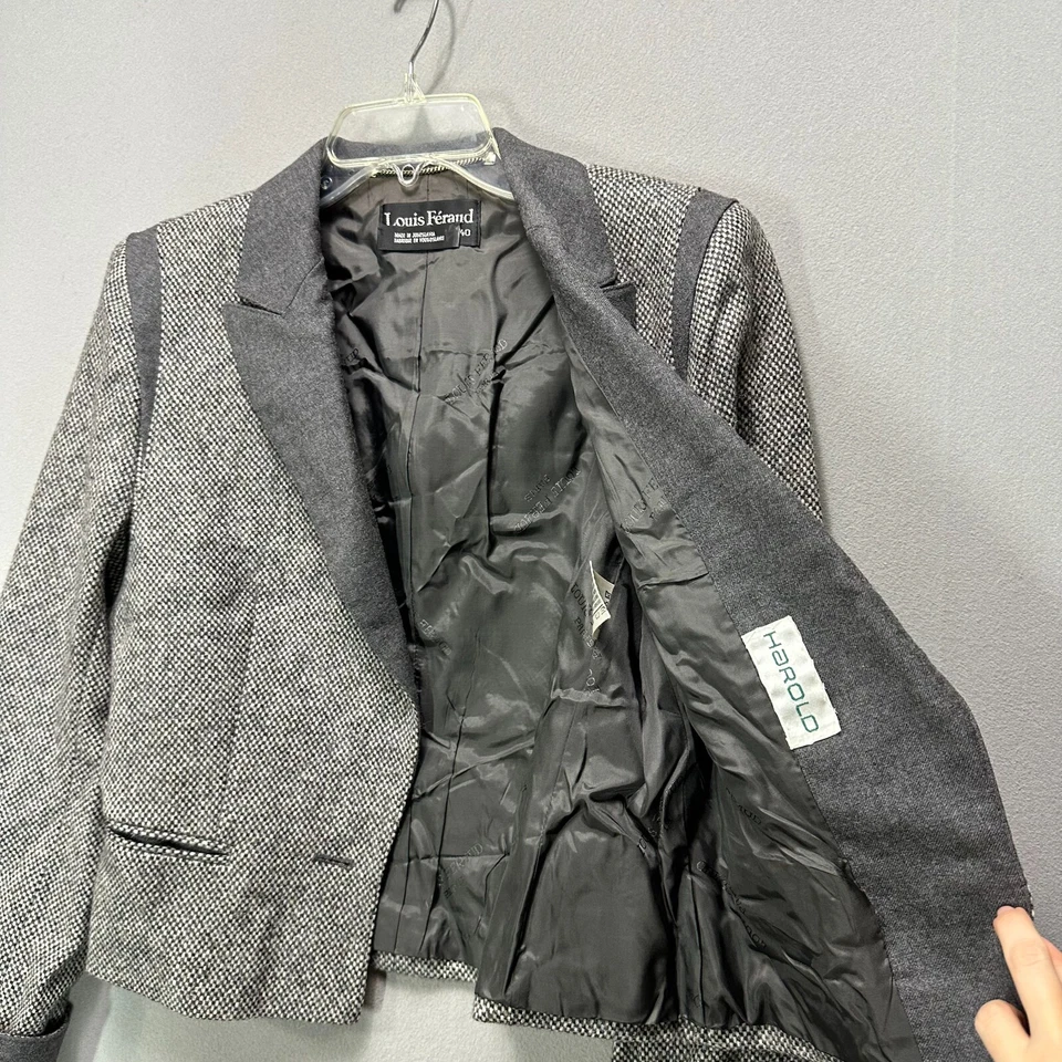 VTG Louis Feraud Blazer Womens EU Size 40 Gray Wool Alpaca Tweed Cuffed Jacket - Image 2 of 4