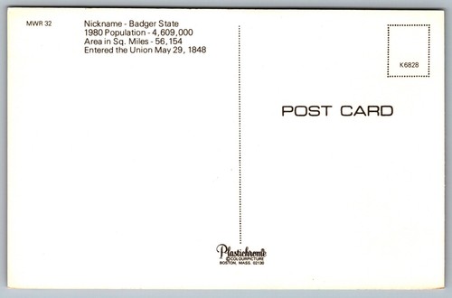 Postcard Wisconsin c1960 Greeting from Wisconsin State Map Landmarks Attractions - Picture 2 of 2